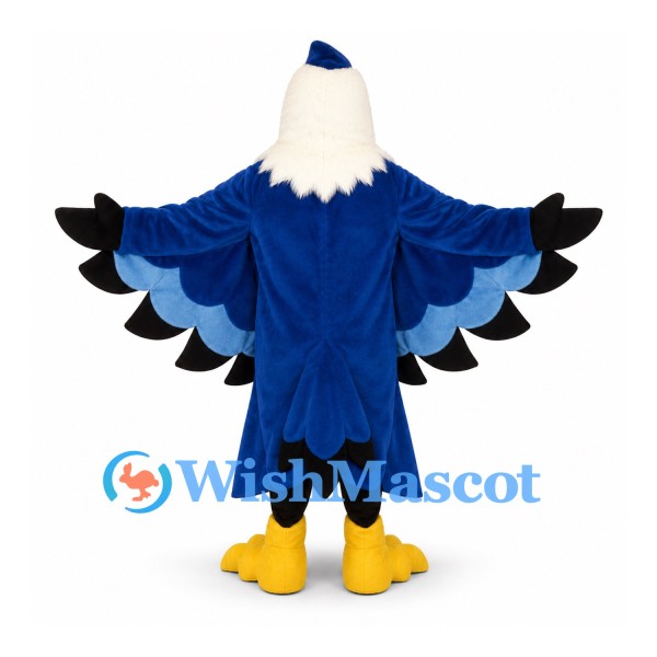 Eagle Mascot Costume in Blue and White with Wide Feathered Wings
