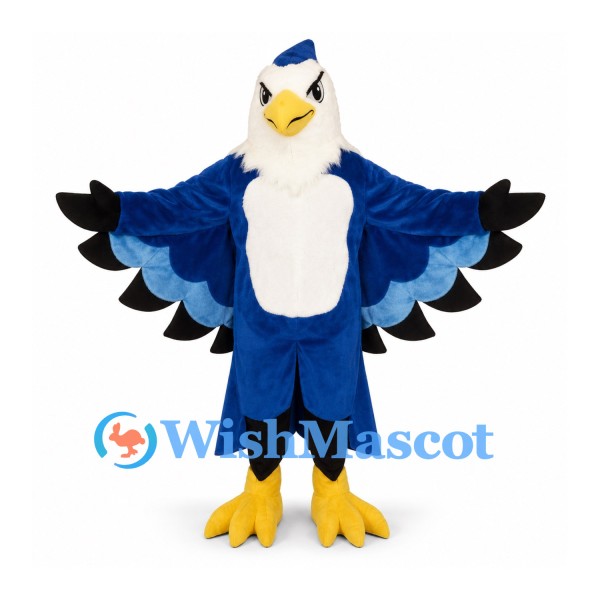 Eagle Mascot Costume in Blue and White with Wide Feathered Wings