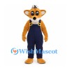Fox Mascot Costume with Navy Overalls and White Tail Tip