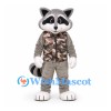 Raccoon Mascot Costume in Gray with Camouflage Vest