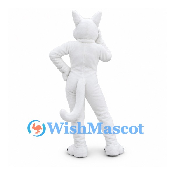 Cat Mascot Costume in White with Long Tail and Paw Pads