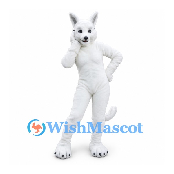 Cat Mascot Costume in White with Long Tail and Paw Pads