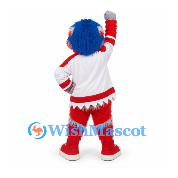 Bird Mascot Costume with Blue Hair and White Red Sports Uniform