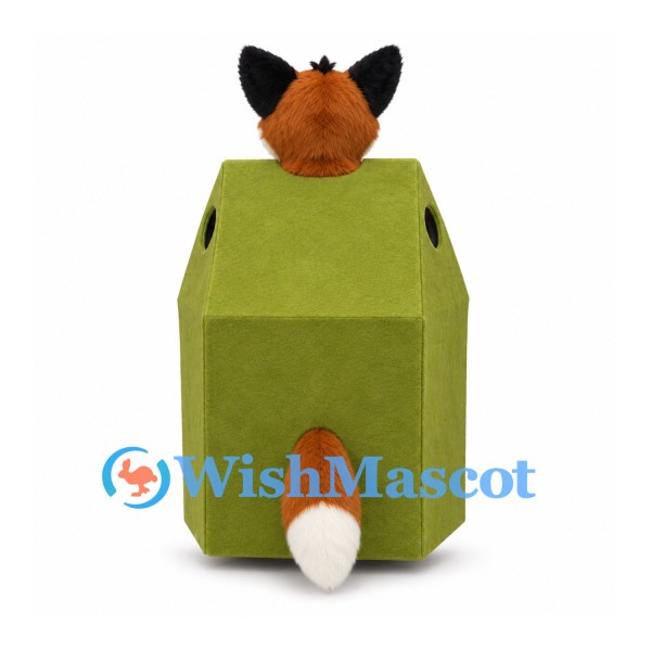 Fox Mascot Costume with Green Box Body and White Tipped Tail