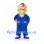 Bear Mascot Costume with Blue Work Uniform and Cap