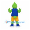 Parrot Mascot Costume in Green with Blue Shirt and Yellow Shorts