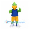 Parrot Mascot Costume in Green with Blue Shirt and Yellow Shorts