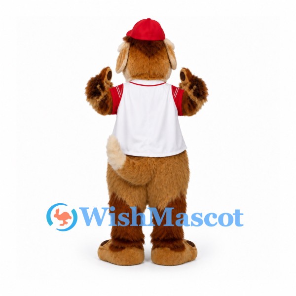 Dog Mascot Costume with Red Cap and White Baseball Jersey