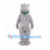 Hippo Mascot Costume in Gray with Green Neck Scarf
