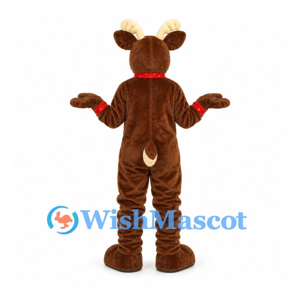 Deer Mascot Costume in Brown with Cream Belly and Red Collar