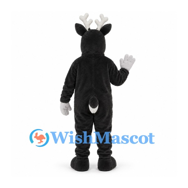 Reindeer Mascot Costume in Black with White Antlers and Belly