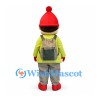 Boy Mascot Costume with Red Knit Hat and Green Hiking Jacket