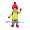 Boy Mascot Costume with Red Knit Hat and Green Hiking Jacket