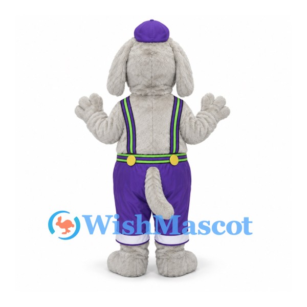 Rabbit Mascot Costume with Purple Pants and Striped Suspenders