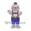 Rabbit Mascot Costume with Purple Pants and Striped Suspenders