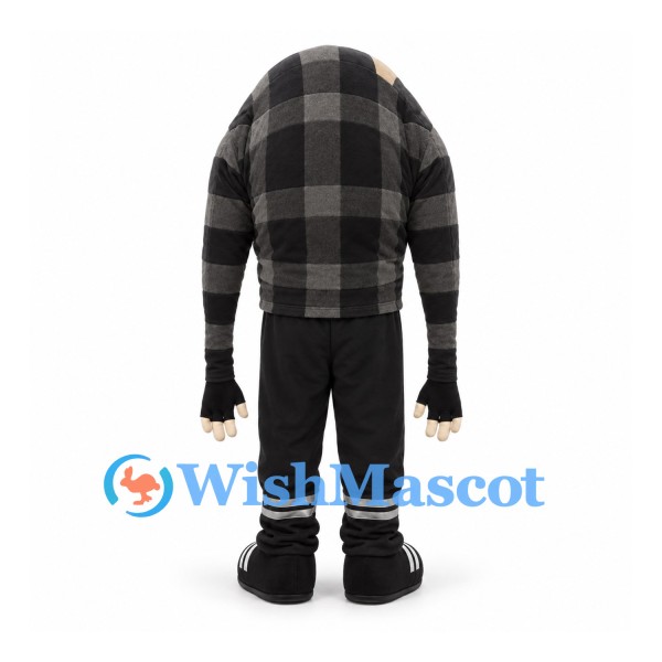 Hunched Man Mascot Costume with Black Checkered Shirt