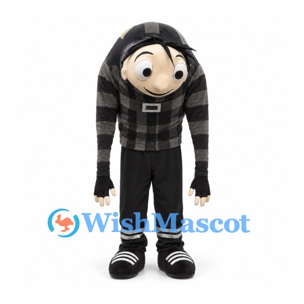 Hunched Man Mascot Costume with Black Checkered Shirt