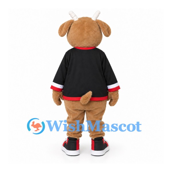 Dog Mascot Costume with Black Sports Shirt and Tan Pants