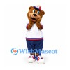 Bear Mascot Costume with White Sports Shirt and Blue Shorts