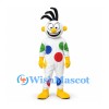Clown Mascot Costume with White Polka Dot Suit and Black Hair