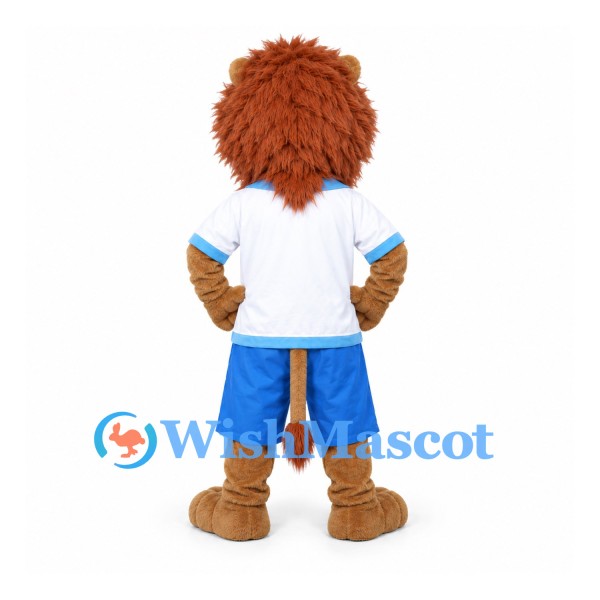 Lion Mascot Costume with White Shirt and Blue Shorts