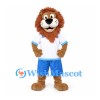 Lion Mascot Costume with White Shirt and Blue Shorts