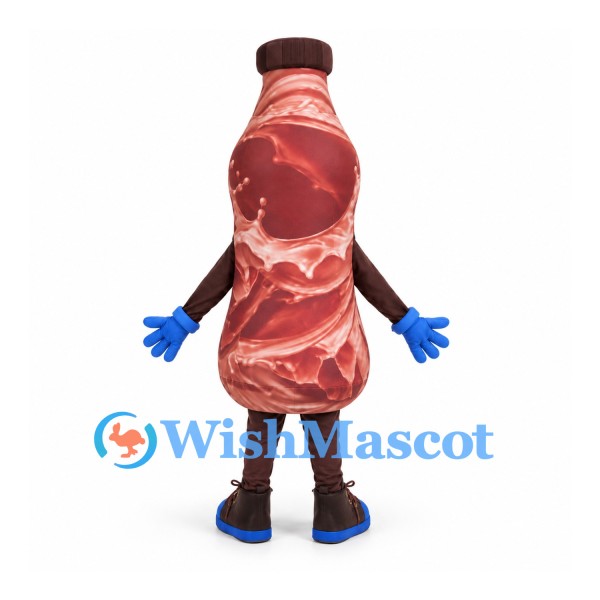 Salami Mascot Costume with Red Marbled Body and Brown Cap