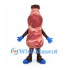 Salami Mascot Costume with Red Marbled Body and Brown Cap
