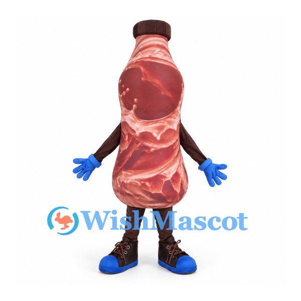 Salami Mascot Costume with Red Marbled Body and Brown Cap