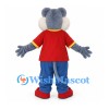 Cat Mascot Costume in Blue Gray with Red Shirt and Blue Pants