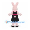 Rabbit Mascot Costume in Pink with Black Dress and Pink Belt