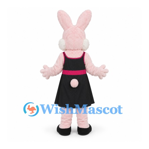 Rabbit Mascot Costume in Pink with Black Dress and Pink Belt