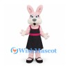 Rabbit Mascot Costume in Pink with Black Dress and Pink Belt