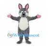 Rabbit Mascot Costume in Gray with White Belly and Pink Gloves
