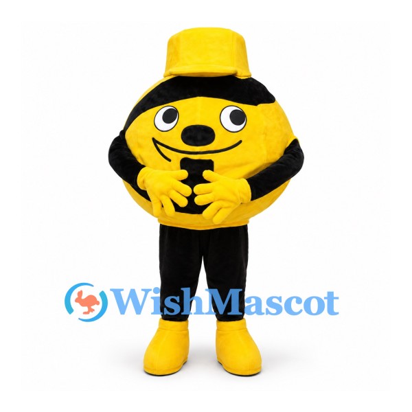 Bee Mascot Costume with Yellow Hat and Round Striped Body