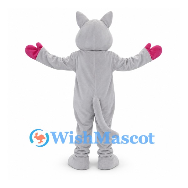 Cat Mascot Costume in Light Gray with Pink Muzzle and Hands