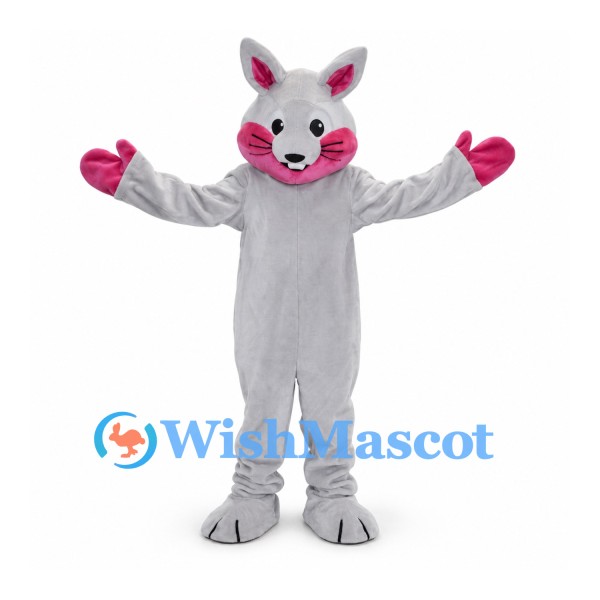 Cat Mascot Costume in Light Gray with Pink Muzzle and Hands