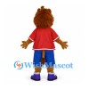 Lion Mascot Costume with Red Sports Shirt and Blue Shorts