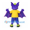Bat Mascot Costume in Purple with Yellow Shirt and Blue Shorts