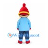 Boy Mascot Costume with Red Knit Hat and Light Blue Jacket