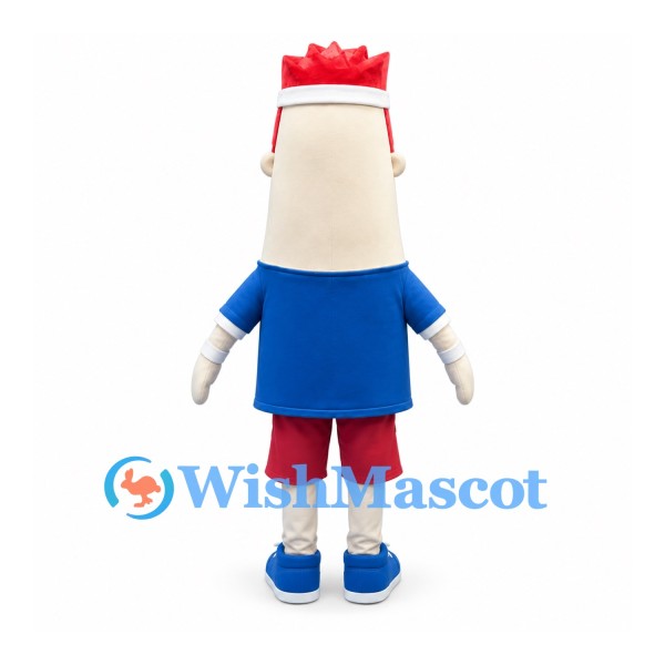 Tube Character Mascot Costume with Blue Shirt and Red Shorts