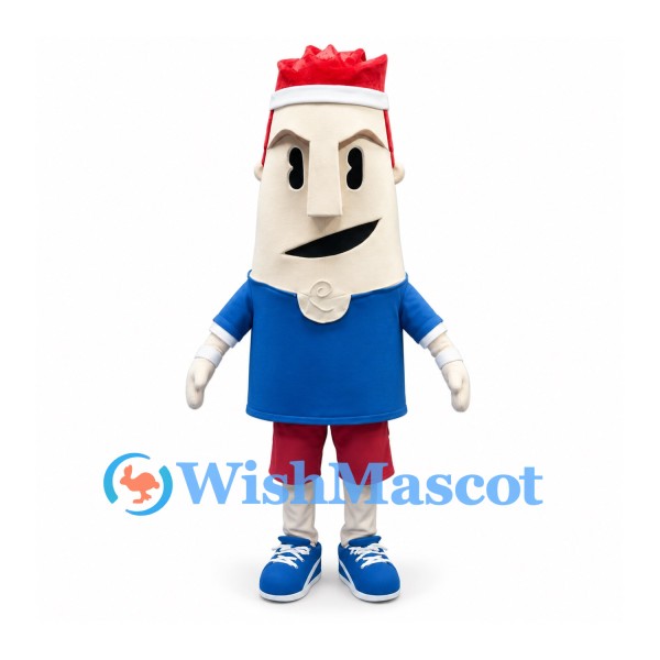 Tube Character Mascot Costume with Blue Shirt and Red Shorts