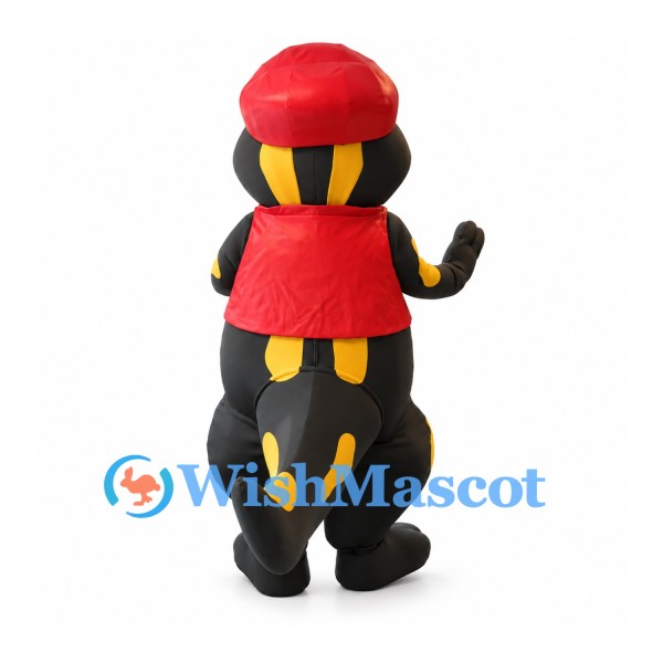 Salamander Mascot Costume in Black and Yellow with Red Vest