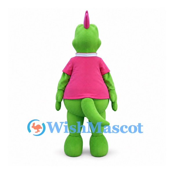 Dragon Mascot Costume in Green with Pink Shirt and Horn