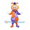 Jester Mascot Costume with Purple and Orange Suit and Bell Hat