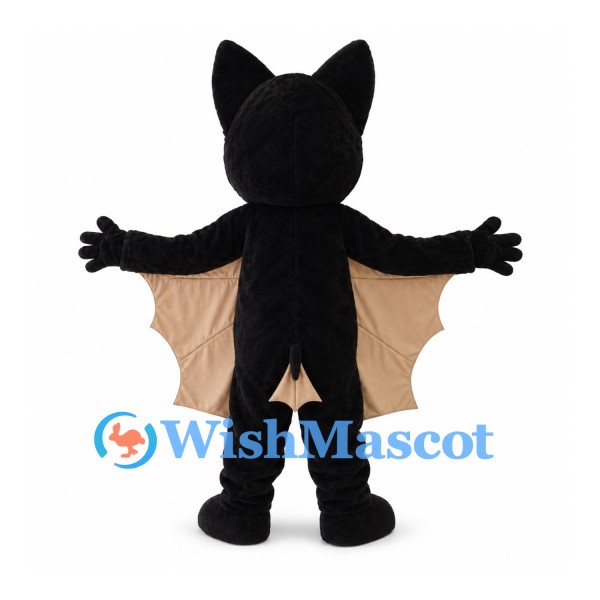 Bat Mascot Costume in Black with Tan Wings and Large Ears