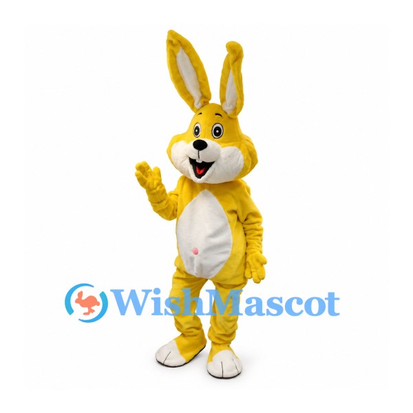 Rabbit Mascot Costume in Yellow with White Belly and Tall Ears