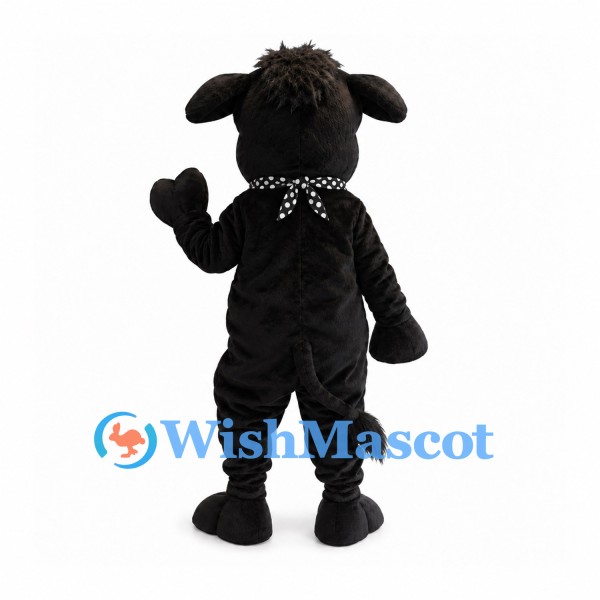 Dog Mascot Costume in Black with Polka Dot Neckerchief