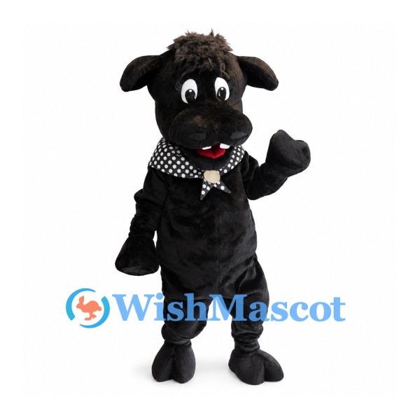 Dog Mascot Costume in Black with Polka Dot Neckerchief