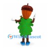 Acorn Mascot Costume with Green Leaf Tunic and Brown Cap